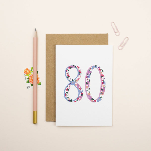 80th Floral Birthday Card