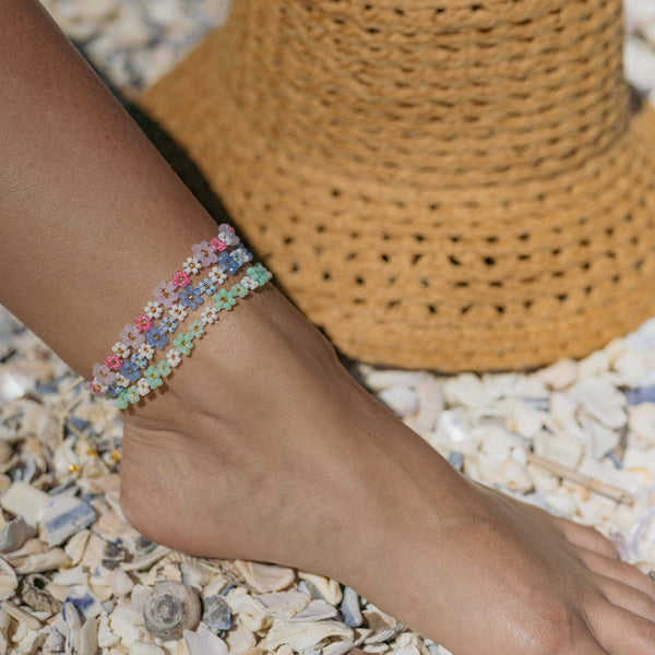 Mohala Flower Beaded Anklet, Colourful Daisy Ankle Bracelet