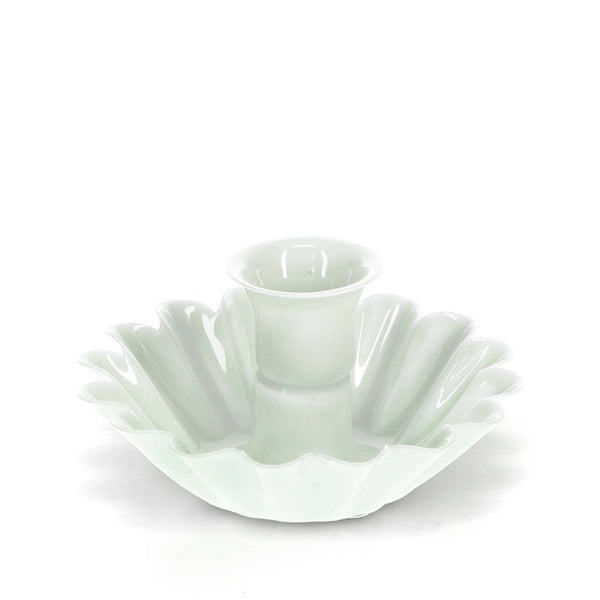 Enamel Cupped Flower Candle Holder - Light Grey