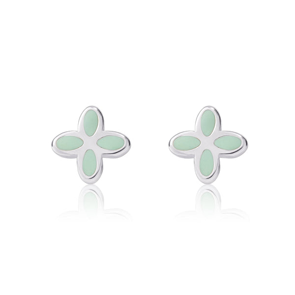 Geo Flower Studs - Mint Enamel