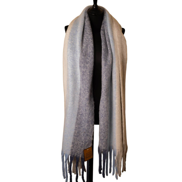 Grey & Blues Striped Chunky Winter Scarf SW761