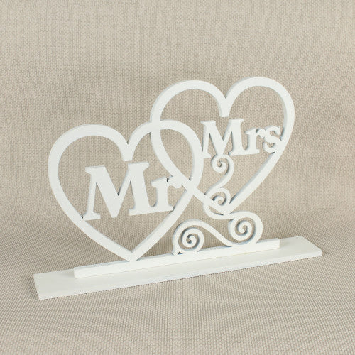 "Mr & Mrs" White Heart Wooden Sign