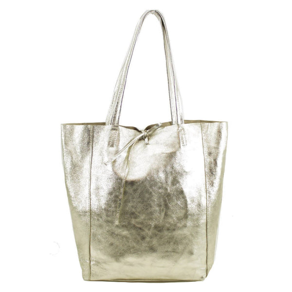 Italian Leather Large Shopper Tote with Tie Closure