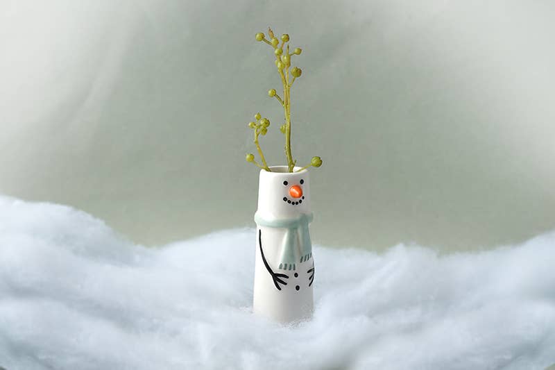 Winter Robin Snowman Bud Vase In Gift Box