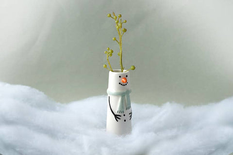 Winter Robin Snowman Bud Vase In Gift Box