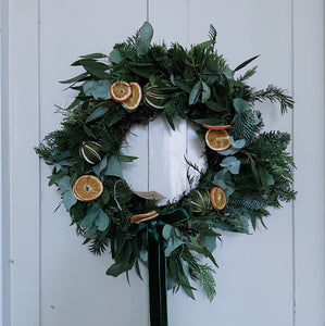 Large Handmade Christmas Wreath - Green & Orange