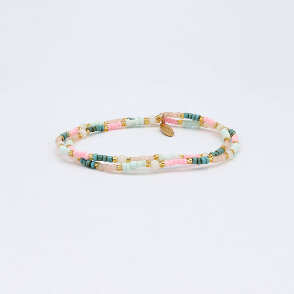 Kemboja Pastel Beaded Bracelet, Stretchy Pink Bracelet