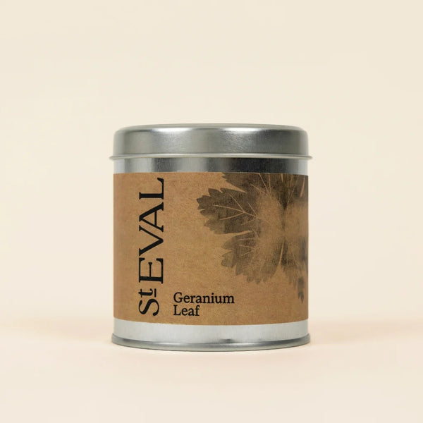 St Eval geranium tin candle