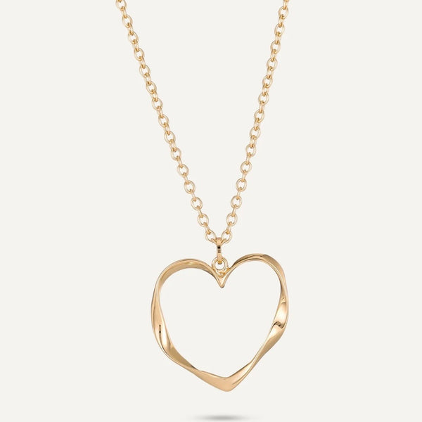 Short Open Heart Pendant Necklace In Gold-Tone