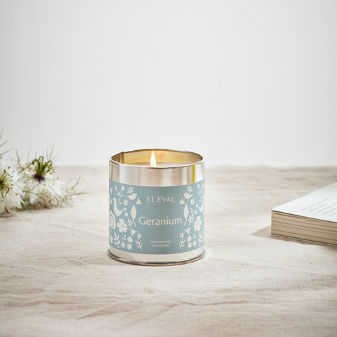 St Eval Summer Geranium Folk Scented Tin Candle