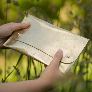 Gold Leather Clutch Bag