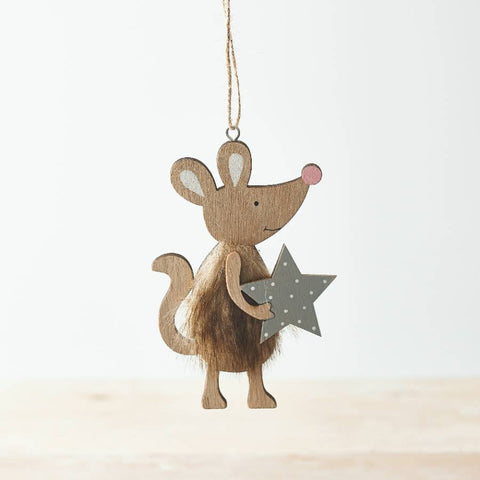 Rustic Wood Mouse Hanger, 12cm