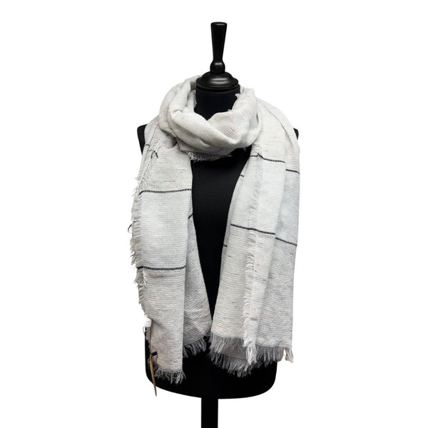 Fringe Edge Dove Grey with Black Stripe Spring Scarf SS461