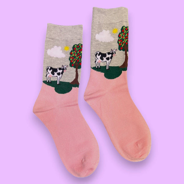 Happy Hooves: Pink Countryside Ladies Bamboo Socks BW111