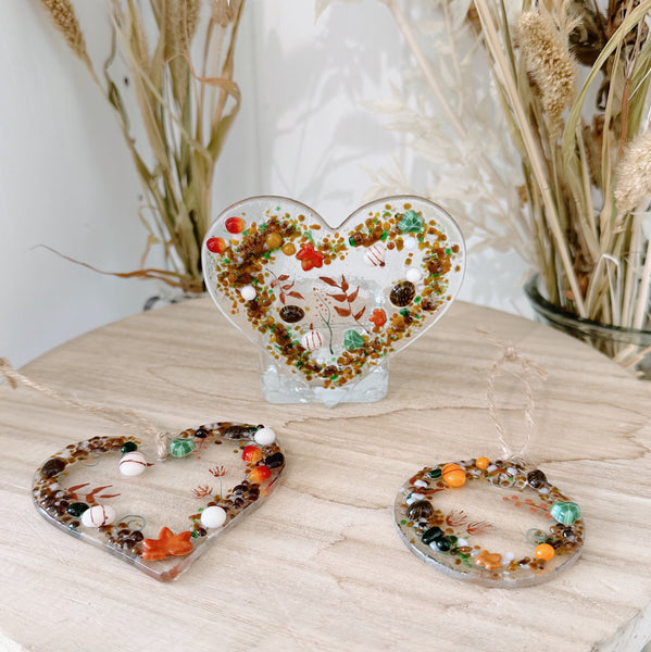 Autumn Handmade Glass Heart Decoration