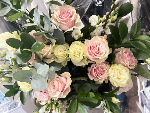 Luxury Large bouquet of pastel roses, ruscus, eucalyptus and pussy willow