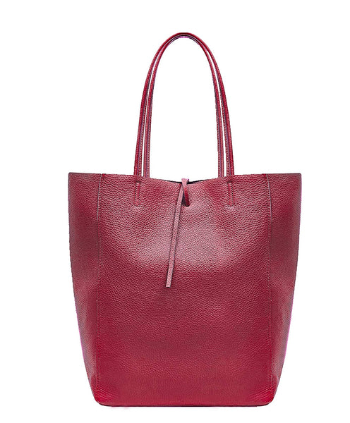 Italian Leather Large Shopper Tote with Tie Closure