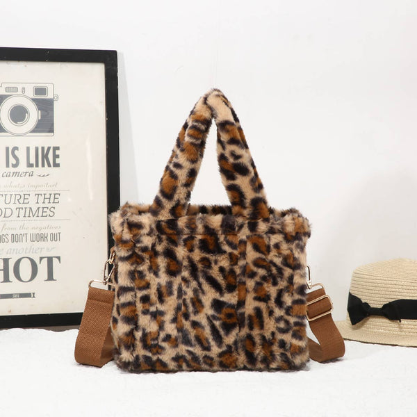 25424 Leopard Print Faux Fur Tote Bag
