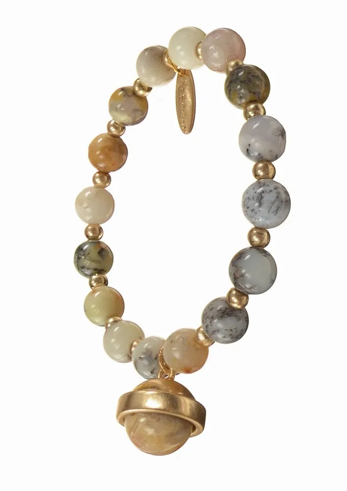 Cup Ball on Natural Stone - Worn Gold/Grey Agate bracelet