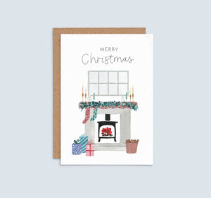 Merry Christmas Card | Fireplace & Stockings Card 