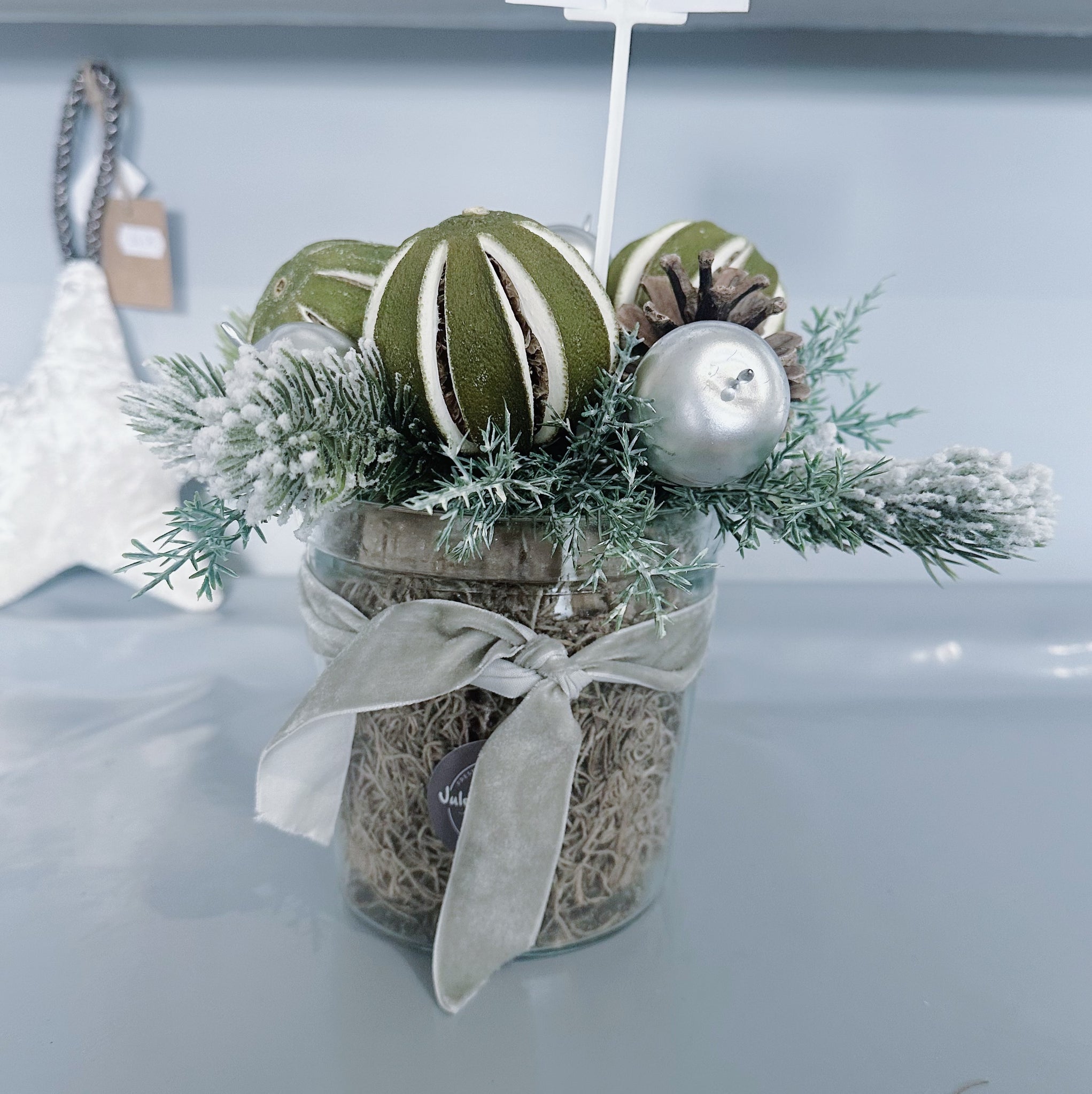 Festive Artificial Arrangement (Lime and Silver)