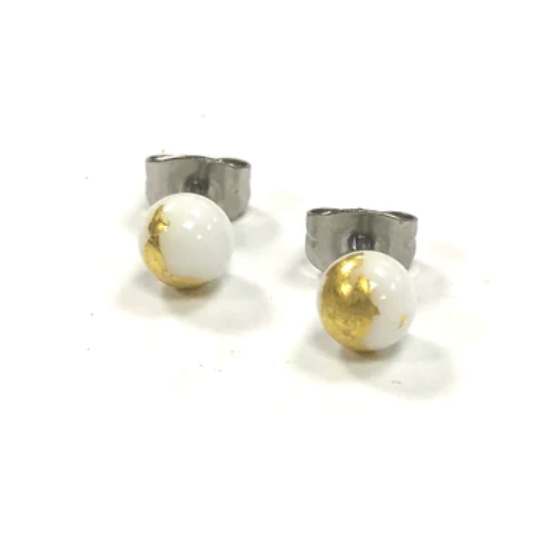 White and Gold Glass Studs