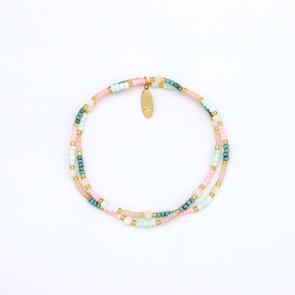 Kemboja Pastel Beaded Bracelet, Stretchy Pink Bracelet