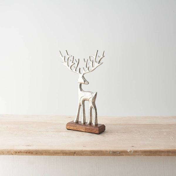Brushed Silver Reindeer on Stand, 23cm