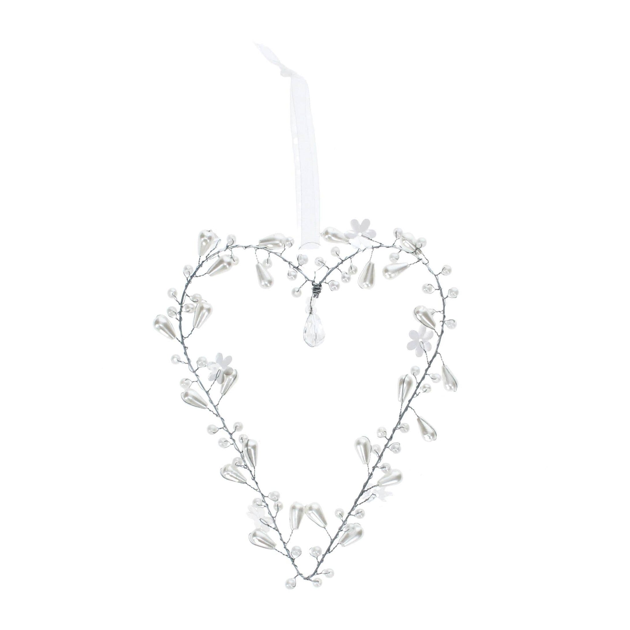 Handmade Beaded Heart Decoration (9X12cm) - White