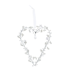 Handmade Beaded Heart Decoration (9X12cm) - White