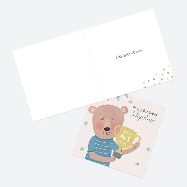 Nephew Birthday Card - Dotty Bear Trophy - No. 1 Nephew