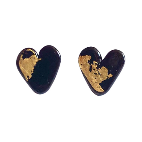 Black Glass Heart Earrings