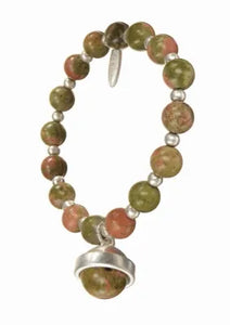 Cup Ball on Natural Stone - Worn Silver/Unakite bracelet