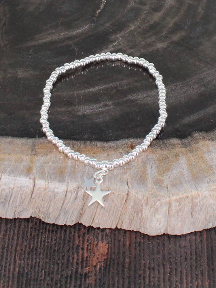 SP404S ELASTICATED BRACELET WITH STAR CHARMS [SILVER-PLATE]