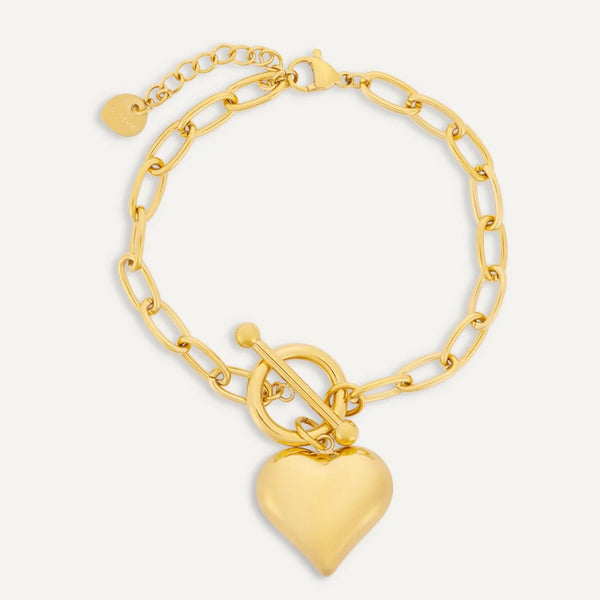 Heart Charm T-Bar Bracelet In Gold-Tone