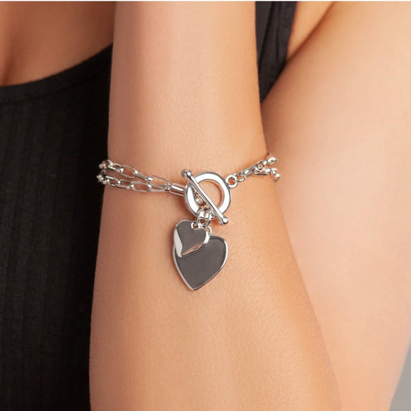 Sweetheart T-Bar Multi-Row Heart Bracelet In Silver-Tone