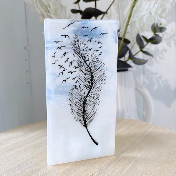Handmade Glass Feather and Dandelion Tealight Holder