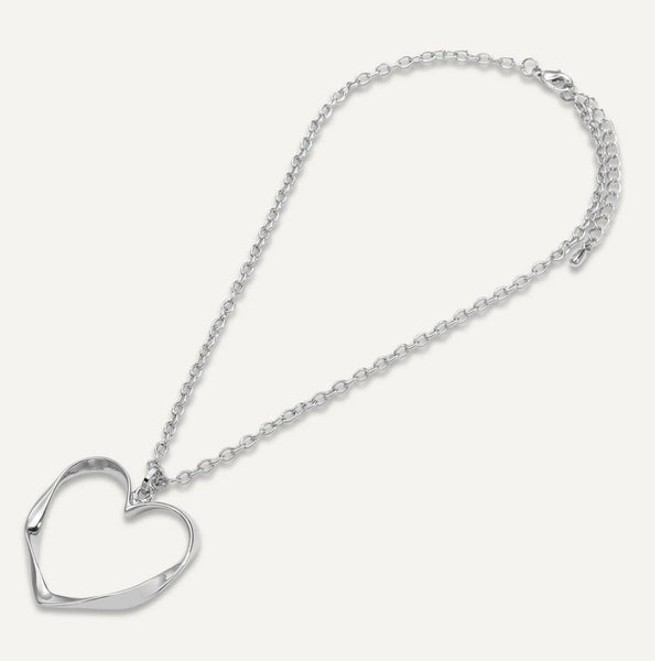 Short Open Heart Pendant Necklace In Silver-Tone