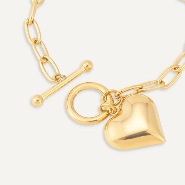 Heart Charm T-Bar Bracelet In Gold-Tone