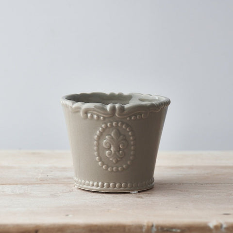 Grey Fleur De Lis Plant Pot (Small)