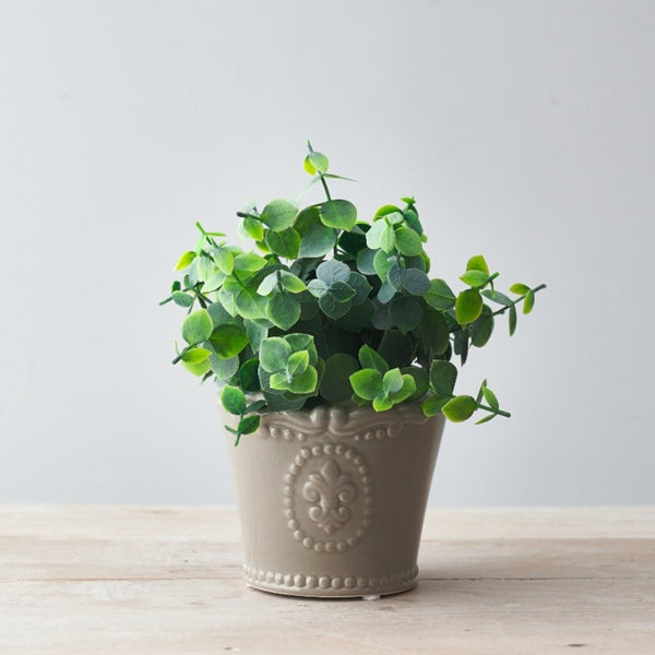 Grey Fleur De Lis Plant Pot (Small)