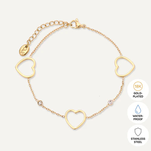 Heart 18 carat gold plated bracelet