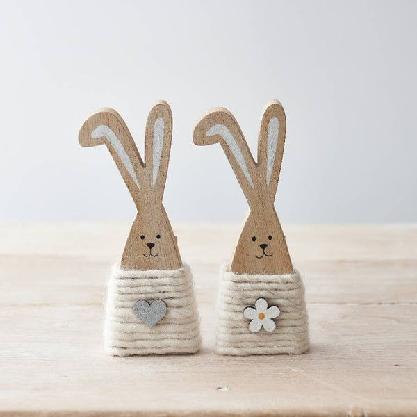 Wooden Bunny Heart & Flower Mix
