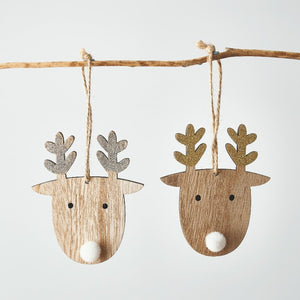 Wooden Reindeer Glitter Tree Ornament