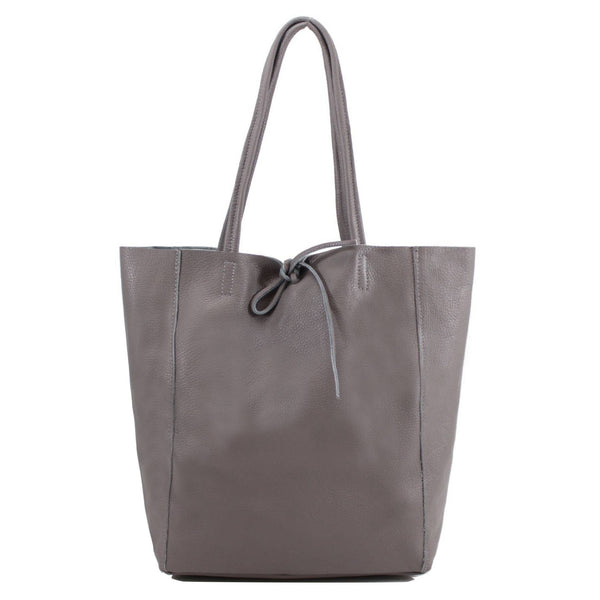 Italian Leather Large Shopper Tote with Tie Closure