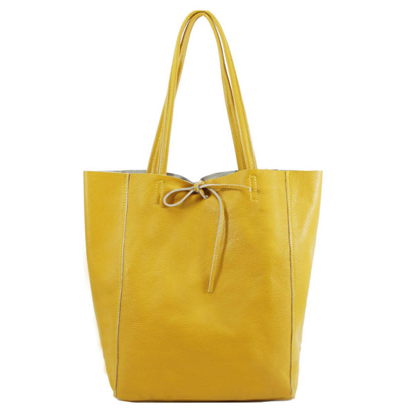 Italian Leather Large Shopper Tote with Tie Closure