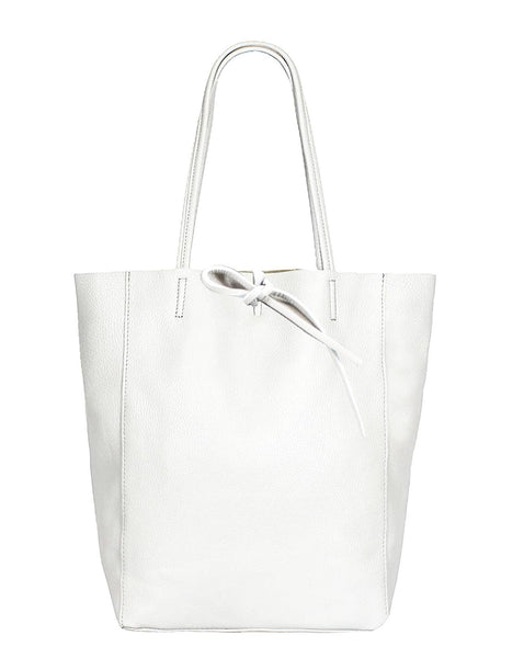 Italian Leather Large Shopper Tote with Tie Closure