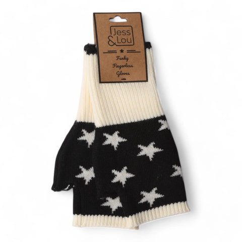 Black/White Star Fingerless Glove/Wrist Warmer GL113