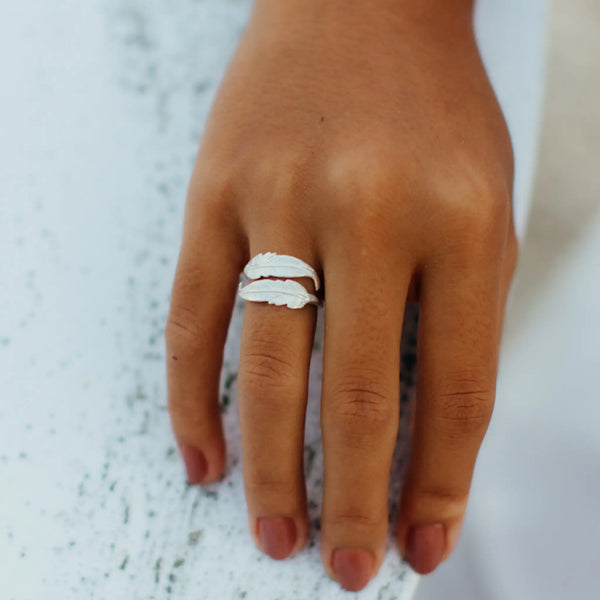 Bocca Feather Ring, Adjustable Silver Statement Ring