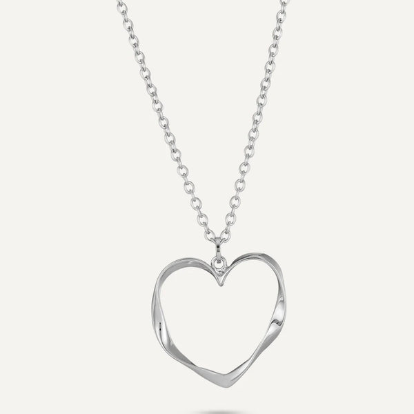 Short Open Heart Pendant Necklace In Silver-Tone